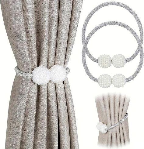 2 Pack Silver Magnetic Curtain Tiebacks - Heavy Duty No Drill Curtain Holdbacks for Drapes & Sheers | Decorative Metal Clips for Living Room, Bedroom, Office & Outdoor Use in Kuwait