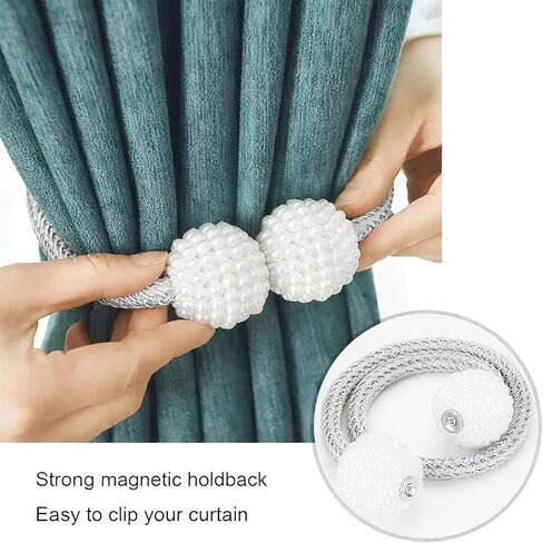 2 Pack Silver Magnetic Curtain Tiebacks - Heavy Duty No Drill Curtain Holdbacks for Drapes & Sheers | Decorative Metal Clips for Living Room, Bedroom, Office & Outdoor Use in Kuwait