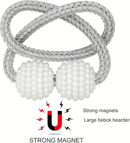 2 Pack Silver Magnetic Curtain Tiebacks - Heavy Duty No Drill Curtain Holdbacks for Drapes & Sheers | Decorative Metal Clips for Living Room, Bedroom, Office & Outdoor Use in Kuwait