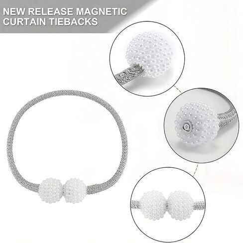 2 Pack Silver Magnetic Curtain Tiebacks - Heavy Duty No Drill Curtain Holdbacks for Drapes & Sheers | Decorative Metal Clips for Living Room, Bedroom, Office & Outdoor Use in Kuwait