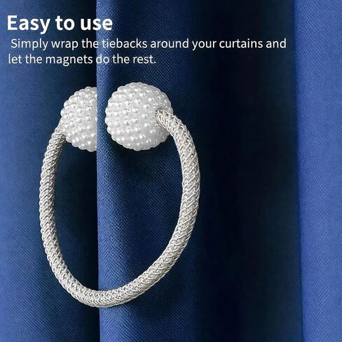 2 Pack Silver Magnetic Curtain Tiebacks - Heavy Duty No Drill Curtain Holdbacks for Drapes & Sheers | Decorative Metal Clips for Living Room, Bedroom, Office & Outdoor Use in Kuwait