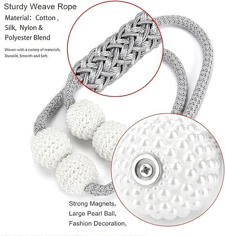 2 Pack Silver Magnetic Curtain Tiebacks - Heavy Duty No Drill Curtain Holdbacks for Drapes & Sheers | Decorative Metal Clips for Living Room, Bedroom, Office & Outdoor Use in Kuwait