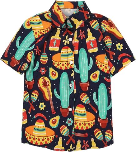 Boys Mexican Button Down Shirt Kids Cinco De Mayo T Shirt Summer Hawaiian Short Sleeve Tops in Kuwait