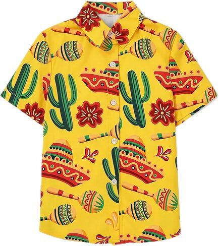 Boys Mexican Button Down Shirt Kids Cinco De Mayo T Shirt Summer Hawaiian Short Sleeve Tops in Kuwait