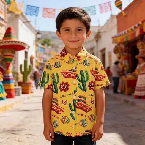 Boys Mexican Button Down Shirt Kids Cinco De Mayo T Shirt Summer Hawaiian Short Sleeve Tops in Kuwait