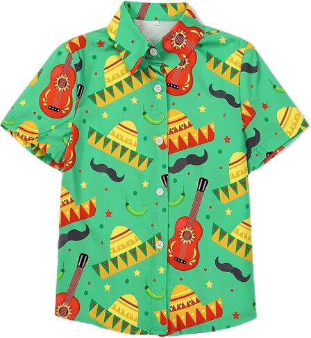 Boys Mexican Button Down Shirt Kids Cinco De Mayo T Shirt Summer Hawaiian Short Sleeve Tops in Kuwait