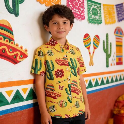 Boys Mexican Button Down Shirt Kids Cinco De Mayo T Shirt Summer Hawaiian Short Sleeve Tops in Kuwait