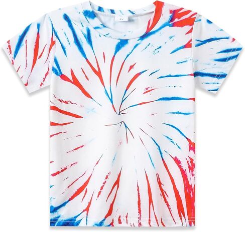 Kids 4th of July 3D Tie Dye Style T-Shirt Boys Girls Patriotic American Flag Clothes Firecracker Tops 4-10 Years in Kuwait