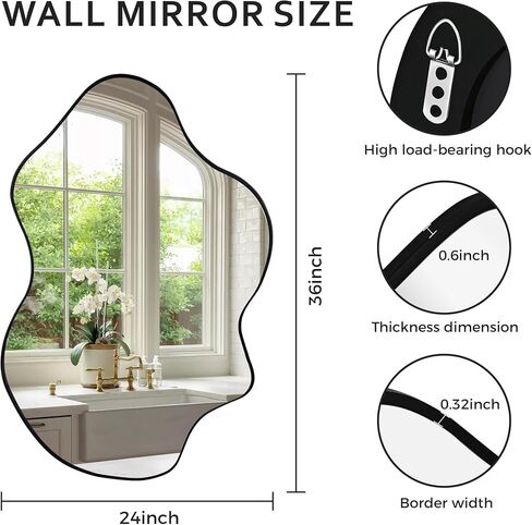 Tanmicoshomy White Irregular Wall Mirror 24x36 Inch, Cloud Shaped Frame Asymmetrical Wavy Mirror with Tempered Glass for Bathroom Bedroom Living Room or Entryway in Saudi Arabia