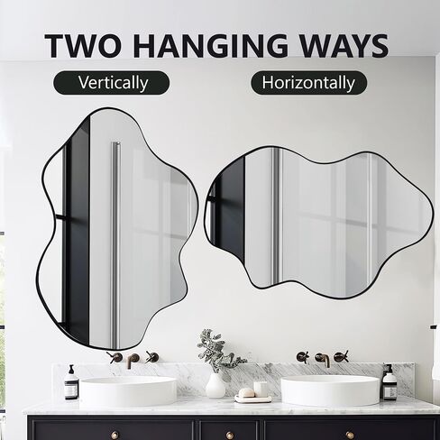 Tanmicoshomy White Irregular Wall Mirror 24x36 Inch, Cloud Shaped Frame Asymmetrical Wavy Mirror with Tempered Glass for Bathroom Bedroom Living Room or Entryway in Saudi Arabia