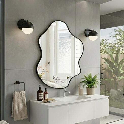Tanmicoshomy White Irregular Wall Mirror 24x36 Inch, Cloud Shaped Frame Asymmetrical Wavy Mirror with Tempered Glass for Bathroom Bedroom Living Room or Entryway in Saudi Arabia