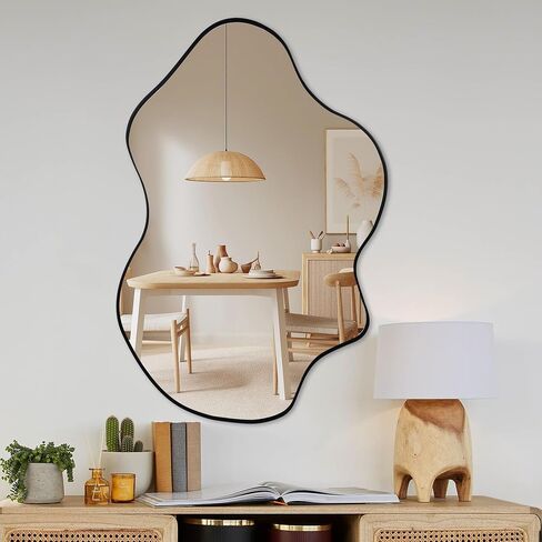 Tanmicoshomy White Irregular Wall Mirror 24x36 Inch, Cloud Shaped Frame Asymmetrical Wavy Mirror with Tempered Glass for Bathroom Bedroom Living Room or Entryway in Saudi Arabia