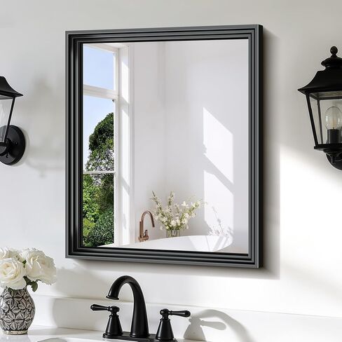 BONEWEI Black Bathroom Mirrors for Wall,30x36 inch Bathroom Mirror Over Sink,Rectangle Metal Framed Vanity Mirror Wall Mounted for Bedroom Living Room,Entryway Hangs Horizontal or Vertical Decor in Saudi Arabia