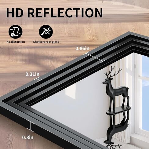 BONEWEI Black Bathroom Mirrors for Wall,30x36 inch Bathroom Mirror Over Sink,Rectangle Metal Framed Vanity Mirror Wall Mounted for Bedroom Living Room,Entryway Hangs Horizontal or Vertical Decor in Saudi Arabia