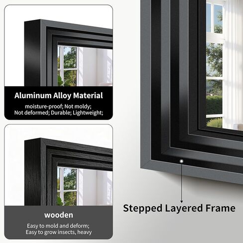 BONEWEI Black Bathroom Mirrors for Wall,30x36 inch Bathroom Mirror Over Sink,Rectangle Metal Framed Vanity Mirror Wall Mounted for Bedroom Living Room,Entryway Hangs Horizontal or Vertical Decor in Saudi Arabia