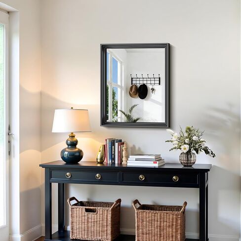 BONEWEI Black Bathroom Mirrors for Wall,30x36 inch Bathroom Mirror Over Sink,Rectangle Metal Framed Vanity Mirror Wall Mounted for Bedroom Living Room,Entryway Hangs Horizontal or Vertical Decor in Saudi Arabia