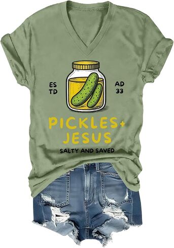 Pickles and Jesus Shirt Funny Christian Pickles and Jesus Salty and Saved Pickle Shirts Women Men in Saudi Arabia