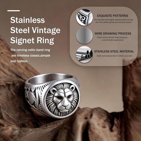 11Pcs Stainless Steel Vintage Signet Rings Square Signet Cuban Link Chain Chunky Thin Band Ring Silver Gold Polished Vintage Biker Rings for Men in Kuwait