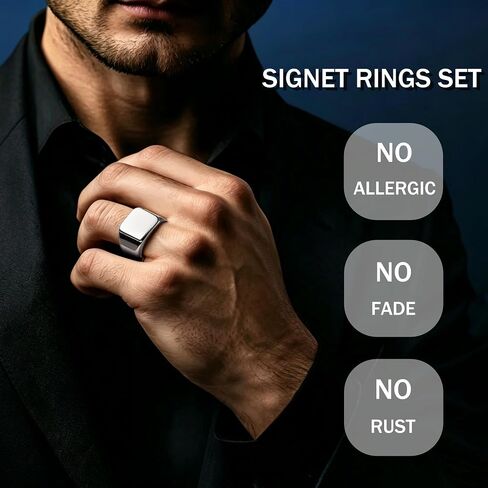 11Pcs Stainless Steel Vintage Signet Rings Square Signet Cuban Link Chain Chunky Thin Band Ring Silver Gold Polished Vintage Biker Rings for Men in Kuwait