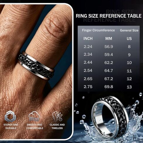 11Pcs Stainless Steel Vintage Signet Rings Square Signet Cuban Link Chain Chunky Thin Band Ring Silver Gold Polished Vintage Biker Rings for Men in Kuwait