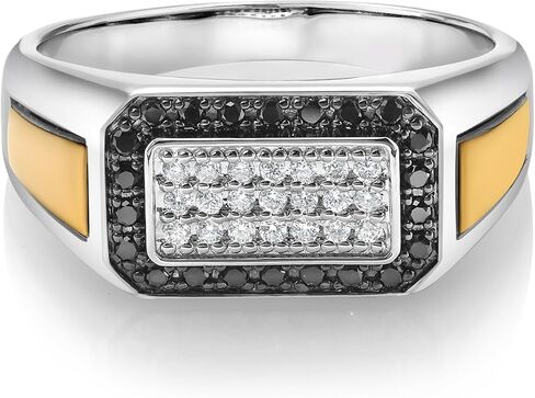 Gem Stone King Men's 925 Sterling Silver and 10K Yellow Gold Black Diamond and White Lab Grown Diamond Ring For Men | 0.43 Cttw | 9.5MM Width | Available In Size 7, 8, 9, 10, 11, 12, 13 in Kuwait