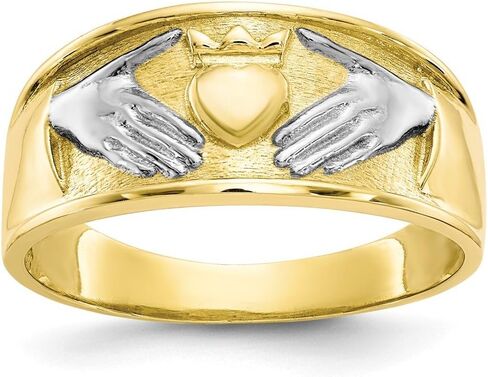 Solid 10k Yellow Gold Two Toned Men's Irish Claddagh Celtic Ring Band in Kuwait