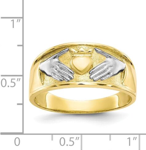 Solid 10k Yellow Gold Two Toned Men's Irish Claddagh Celtic Ring Band in Kuwait