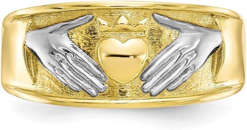 Solid 10k Yellow Gold Two Toned Men's Irish Claddagh Celtic Ring Band in Kuwait