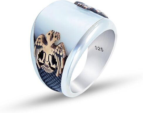 Men's 925 Silver Double Eagle Pattern Mother Of Pearl Gemstone Ring in Kuwait
