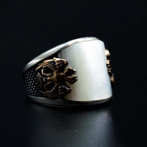 Men's 925 Silver Double Eagle Pattern Mother Of Pearl Gemstone Ring in Kuwait