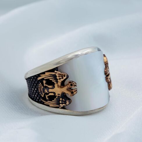 Men's 925 Silver Double Eagle Pattern Mother Of Pearl Gemstone Ring in Kuwait