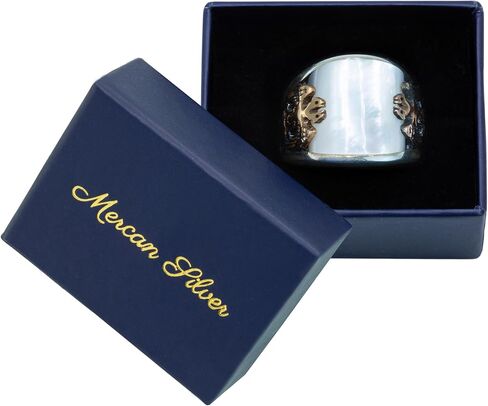 Men's 925 Silver Double Eagle Pattern Mother Of Pearl Gemstone Ring in Kuwait