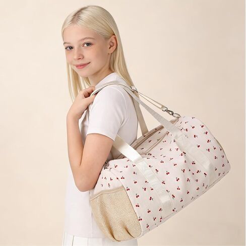 Cherry Dance Bags for Girls, Corduroy Duffle Bag Large-capacity Ballet Gym Sport Overnight Travel Sleepover Bags with Shoe Compartment for Women in Kuwait