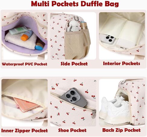 Cherry Dance Bags for Girls, Corduroy Duffle Bag Large-capacity Ballet Gym Sport Overnight Travel Sleepover Bags with Shoe Compartment for Women in Kuwait
