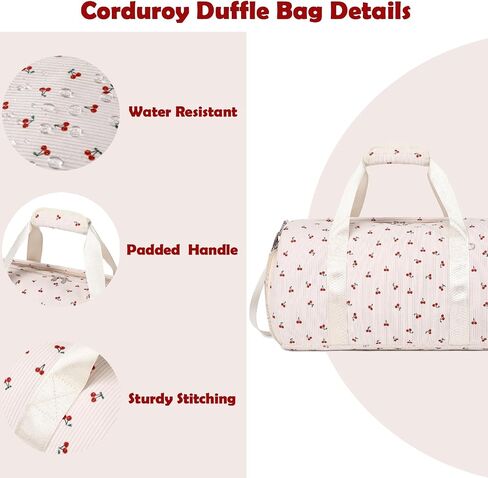 Cherry Dance Bags for Girls, Corduroy Duffle Bag Large-capacity Ballet Gym Sport Overnight Travel Sleepover Bags with Shoe Compartment for Women in Kuwait