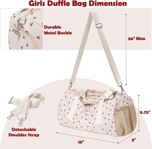 Cherry Dance Bags for Girls, Corduroy Duffle Bag Large-capacity Ballet Gym Sport Overnight Travel Sleepover Bags with Shoe Compartment for Women in Kuwait