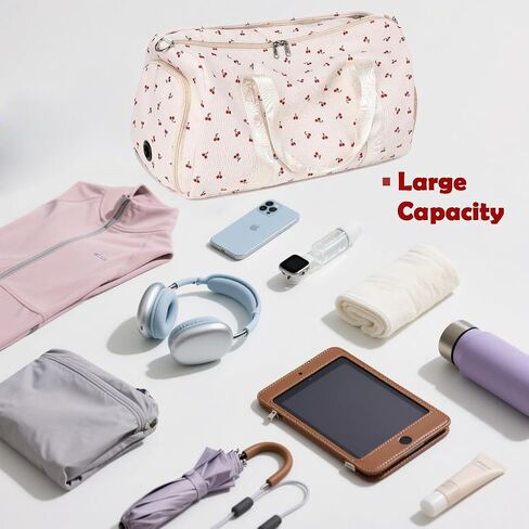 Cherry Dance Bags for Girls, Corduroy Duffle Bag Large-capacity Ballet Gym Sport Overnight Travel Sleepover Bags with Shoe Compartment for Women in Kuwait
