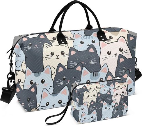Cat Travel Gym Bag, Gray Cartoon Cats Weekender Overnight Duffle for Women with Toiletry Bag Travel Tote in Kuwait