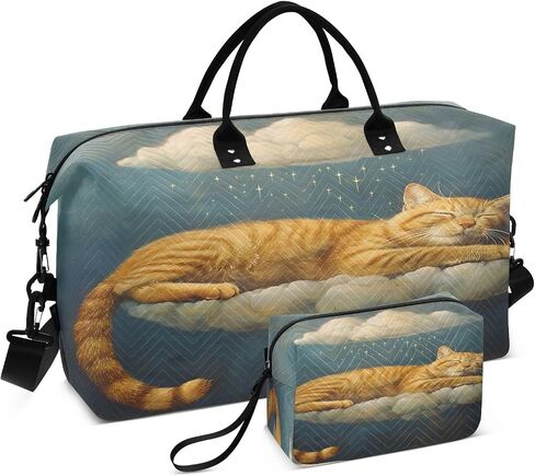 Cat Travel Gym Bag, Gray Cartoon Cats Weekender Overnight Duffle for Women with Toiletry Bag Travel Tote in Kuwait