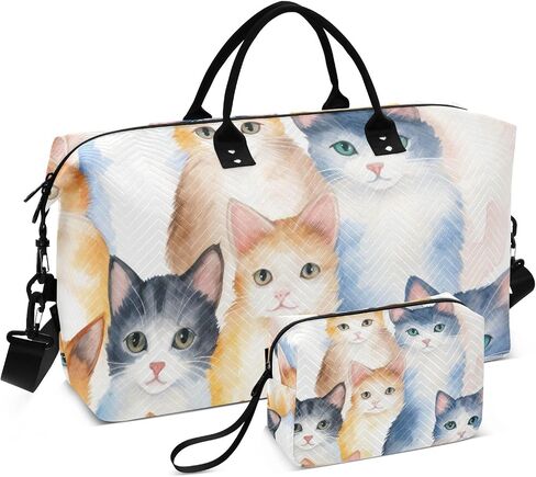 Cat Travel Gym Bag, Gray Cartoon Cats Weekender Overnight Duffle for Women with Toiletry Bag Travel Tote in Kuwait