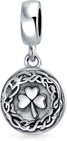 Bling Jewelry .925 Sterling Silver Round Disc Good Luck Celtic Knot Lucky Leaf Shamrock Irish Clover Dangle Bead Charm For Women Teen Oxidized for Bracelet in Saudi Arabia