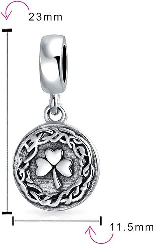 Bling Jewelry .925 Sterling Silver Round Disc Good Luck Celtic Knot Lucky Leaf Shamrock Irish Clover Dangle Bead Charm For Women Teen Oxidized for Bracelet in Saudi Arabia