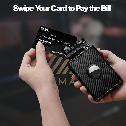 Mens Wallet with AirTag Holder – RFID Blocking Pop-Up Aluminum Case, Trifold, Compact Design, Minimalist, Up to 10 Cards & Cash, ID Window, MicroFiber Leather, Gift Box (Black) • in Saudi Arabia