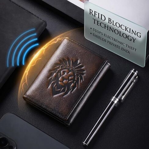Trifold Wallets for Men RFID Blocking Full Grain Leather Short Mens Wallet with Snap Closure, 8 Card Slots, Clear ID Window, Vintage in Saudi Arabia