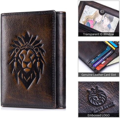 Trifold Wallets for Men RFID Blocking Full Grain Leather Short Mens Wallet with Snap Closure, 8 Card Slots, Clear ID Window, Vintage in Saudi Arabia