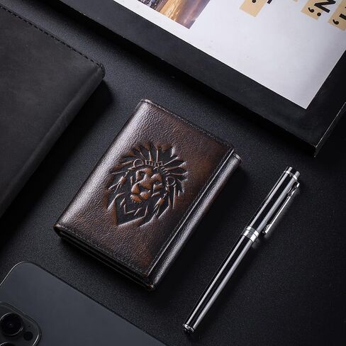 Trifold Wallets for Men RFID Blocking Full Grain Leather Short Mens Wallet with Snap Closure, 8 Card Slots, Clear ID Window, Vintage in Saudi Arabia