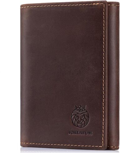 Trifold Wallets for Men RFID Blocking Full Grain Leather Short Mens Wallet with Snap Closure, 8 Card Slots, Clear ID Window, Vintage in Saudi Arabia