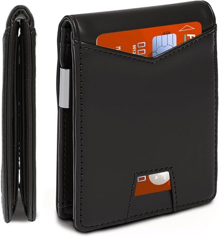 PUPTILY Slim Wallet for Men, Slim ＆ Stylish RFID Blocking Wallet with Money Clip & Easy-Grab Card Slot, Compact Bifold Minimalist Wallet for Front Pocket, Travel & Daily Use - Brown in Saudi Arabia