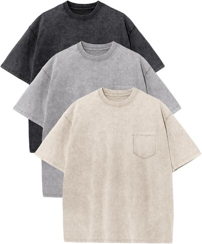 Fkatuzi 3 Pack Unisex Boys Girls T-Shirts Kids Oversized Blank Vintage Shirt Cotton Acid Wash Tshirt Plain Shirts with Pocket in Saudi Arabia