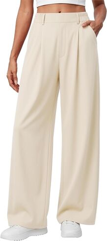 سروال فستان نسائي واسع الساق سروال عمل قابل للتمدد مع جيوب عالي الخصر مناسب للعمل كاجوال Palazzo Trousers in Kuwait